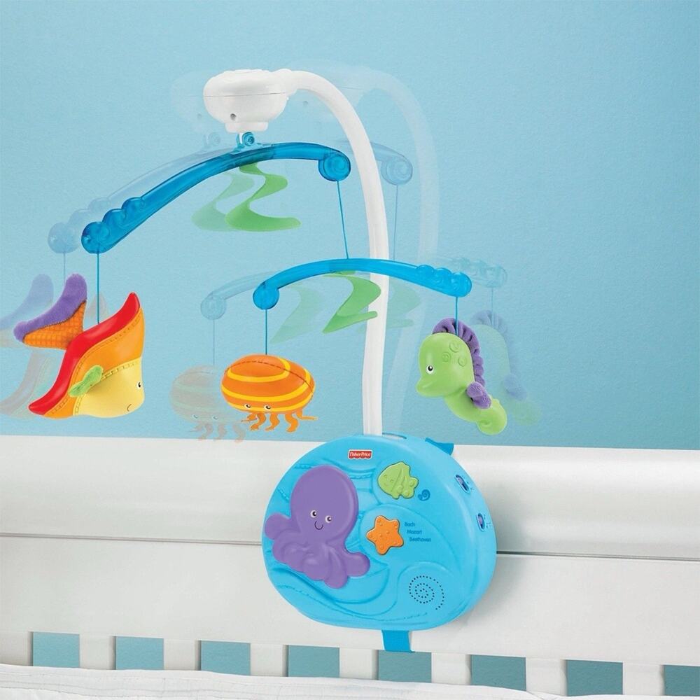 Fisher-Price Ocean Wonders Gentle Waves Musical Crib Mobile Sea Life Blue 2009